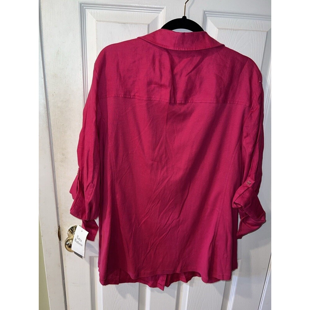 JM Collection Linen Blouse Womens Plus Sz 22W Roll Tab Sleeve Pink Button Up New - Picture 8 of 10